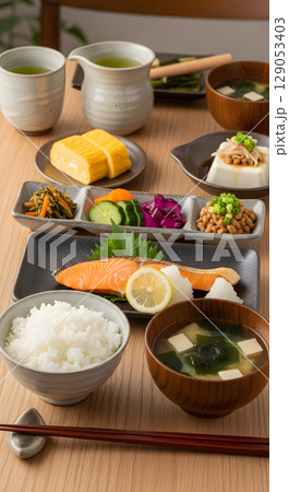 美味しそうな和風朝食 129053403