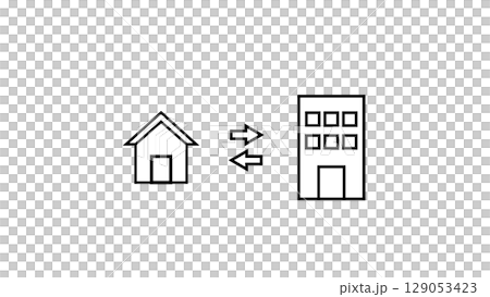 A simple icon set showing commuting between home and office and teleworking 129053423