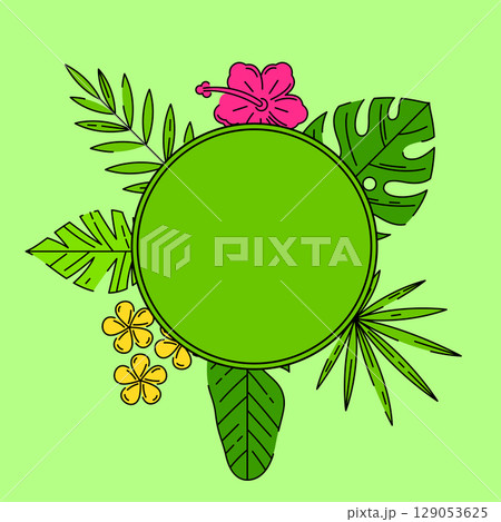 Background with stylized palm leaves. Decorative image of tropical foliage and plants. 129053625
