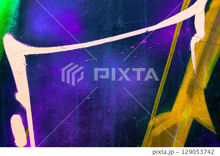 Abstract Graffiti Wall Art in Neon Purple, Pink, Yellow with Y2K Vibes 129053742