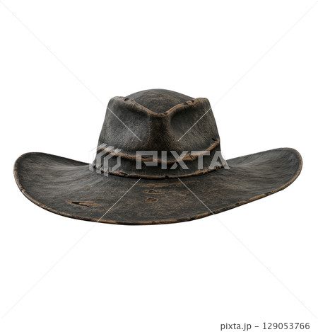 Old weathered leather cowboy hat a vintage american western style accessory for a costume 129053766