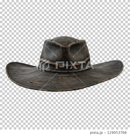 Old weathered leather cowboy hat a vintage american western style accessory for a costume 129053766