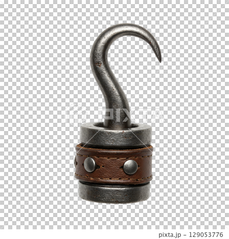 Vintage pirate hook a classic metal and leather prosthetic weapon for a costume party 129053776