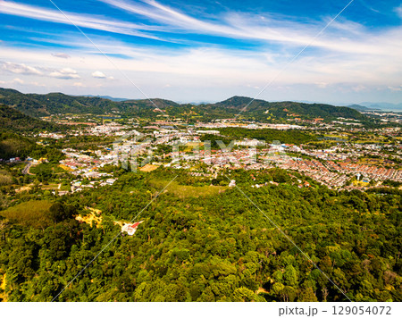 Beautiful Aerial view landscape and cityscape view,High angle view Kathu city in Phuket island Thailand 129054072