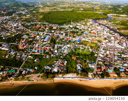 High angle view landscape nature beach near the city background High angle view landscape nature beach near the city background 129054130