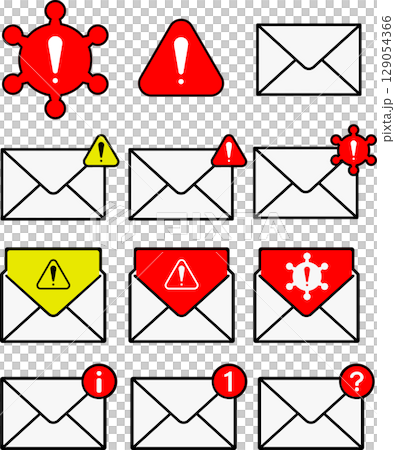 Virus email and spam warning icon set Virus email and spam warning icon set 129054366