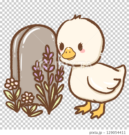 Cute goose standing beside a headstone gentle mourning scene illustration perfect for remembrance theme peaceful cemetery setting animal tribute art cozy Halloween or autumn memorial design Cute goose standing beside a headstone gentle mourning scene illustration perfect for remembrance theme peaceful cemetery setting animal tribute art cozy Halloween or autumn memorial design 129054411