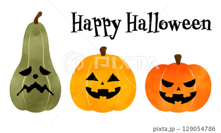 水彩で描いたハロウィンのかぼちゃセット 水彩で描いたハロウィンのかぼちゃセット 129054786