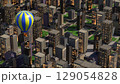 都市の上空を飛ぶカラフルな熱気球のイラスト 129054828