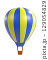 青と黄色のストライプ柄の熱気球イラスト 129054829