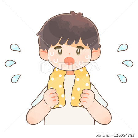 たくさん汗をかいている子供　男の子 129054883