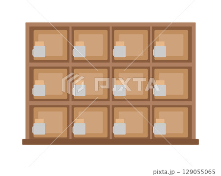 銭湯　温泉　木製　松竹錠　下駄箱　ロッカー　鍵　イラスト 129055065