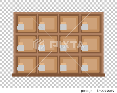 銭湯　温泉　木製　松竹錠　下駄箱　ロッカー　鍵　イラスト 129055065