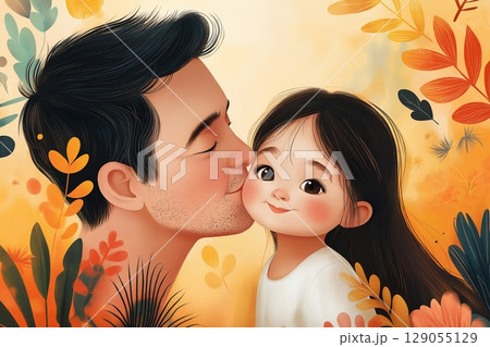 A vibrant, colorful illustration depicting a whimsical autumn scene with lush foliage 129055129