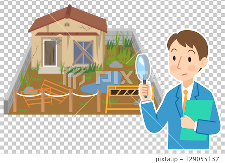Real estate agents investigating vacant houses, vacant land, and other properties 129055137