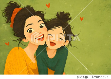 Charming illustration of a joyful child with expressive eyes and smile. The image exudes warmth 129055597