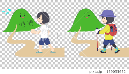 穿著輕便的登山者和已做好充分準備的登山者 穿著輕便的登山者和已做好充分準備的登山者 129055652