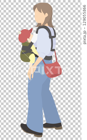 A young mother with a baby in a sling 129055866