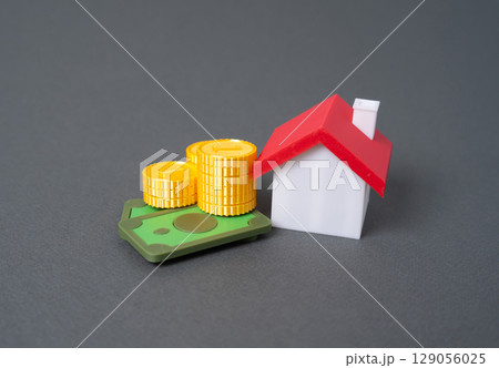 Home and money. Buying a house. Real estate. Mortgage decisions. Property value. Down payment calculation. Asset growth opportunity. 129056025