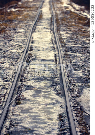 railroad in snow railroad in snow 129056232