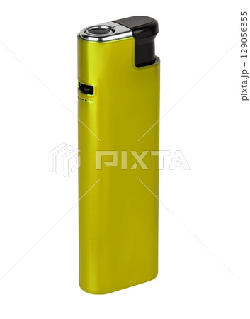 Handy gas lighter in plastic case, compact and durable. on white background. on white background. Handy gas lighter in plastic case, compact and durable. on white background. on white background. 129056355