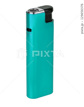 Metal gas lighter for lighting cigarettes and cigars. on a white background in insulation. 129056376
