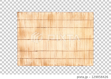 traditional Japanese bamboo mat or blind watercolor illustration isolated background. East Asian horizontal misu screen or sudare. Hand painted brown placemat for tableware sketch for menu design. 129056426