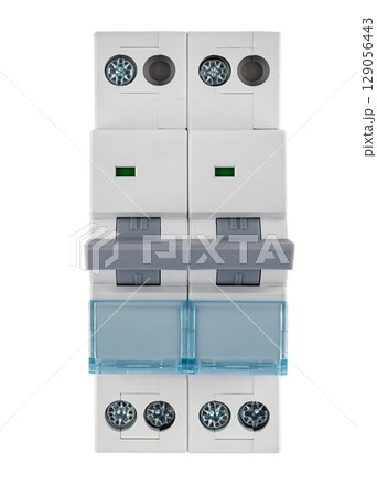 Detailed macro view of an electrical packet switch. High resolution image with neutral lighting. 129056443
