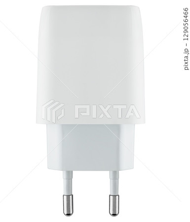 Modern charger with USB port, close-up on white background Modern charger with USB port, close-up on white background 129056466