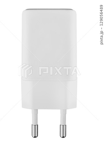 White power adapter for phone, shot isolated on white background. 129056489