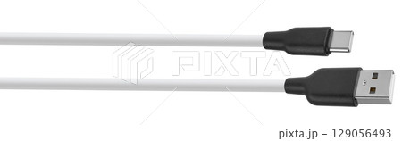 White USB Type-C cable, on a white background in insulation. 129056493