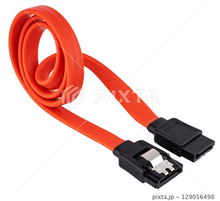 Cable with SATA connector for connecting hard disk drives. on white background. 129056498