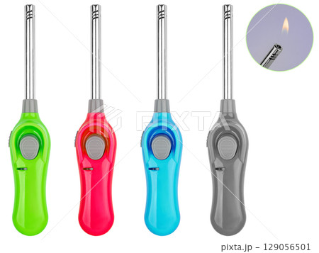 Gas kitchen Elongated lighter with metal tip, on a white background. 129056501