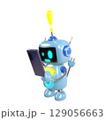 スマホを見る驚き顔のかわいい青いロボット 129056663