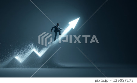 光の矢印を駆け上がるビジネスマン 129057175