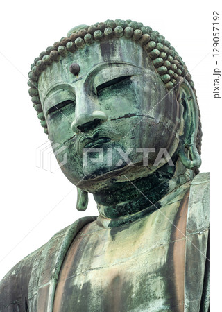鎌倉大仏(高徳院)の威風堂々とした尊顔、歴史を感じさせる青銅の質感 鎌倉大仏(高徳院)の威風堂々とした尊顔、歴史を感じさせる青銅の質感 129057192