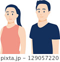 カジュアルなスポーツウェア姿のヨガ・瞑想インストラクター男女のイラスト 129057220