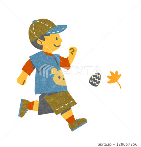秋を楽しむ男の子　カラフルで楽しい手描き風人物イラスト 129057256