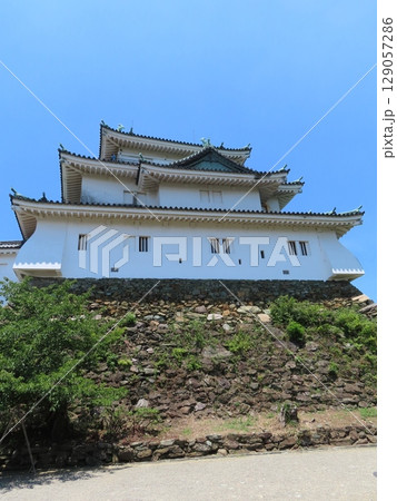 史跡和歌山城、虎伏山とらふすやまに立つ和歌山県のシンボル、紀州徳川家の居城、青空に白壁の城 129057286
