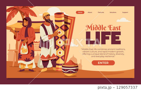 Modern Art of Traditional Middle Eastern Life Flat Landing Page 129057337