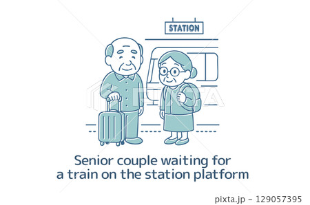 電車を待っているシニアの夫婦 129057395