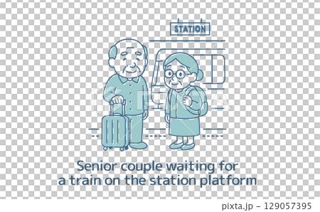 電車を待っているシニアの夫婦 129057395