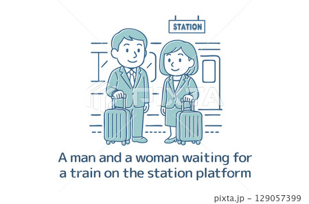 電車を待っている男性と女性 129057399