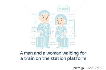 電車を待っている男性と女性（主線なし） 129057400