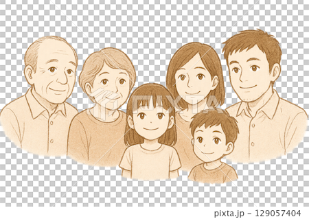笑顔あふれる三世代家族 129057404