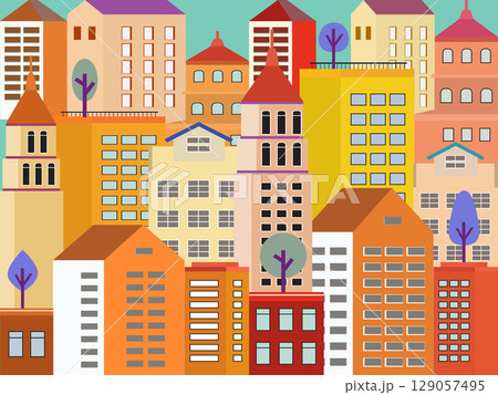 Abstract Geometric Colorful City Vector Illustration in Flat Modern Minimalist Style 129057495