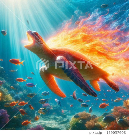 神秘的なウミガメのイラスト 神秘的なウミガメのイラスト 129057608