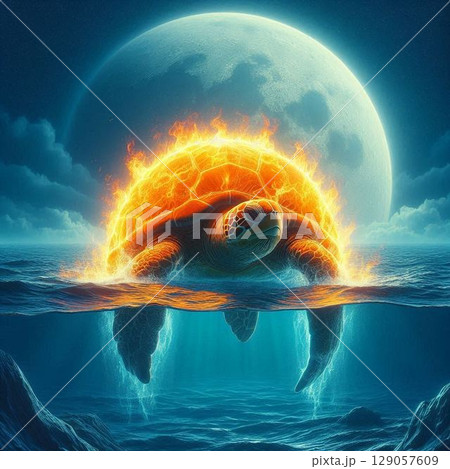 神秘的なウミガメのイラスト 神秘的なウミガメのイラスト 129057609