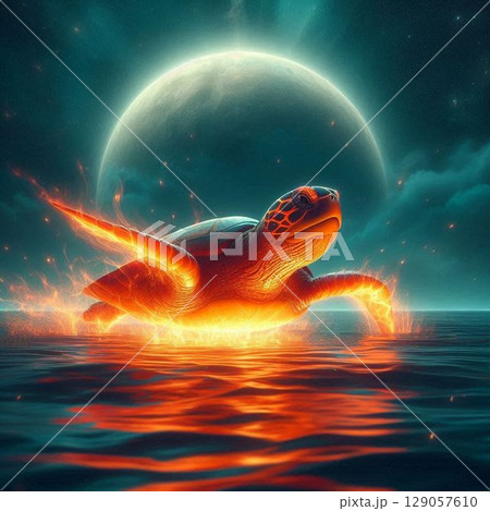 神秘的なウミガメのイラスト 神秘的なウミガメのイラスト 129057610