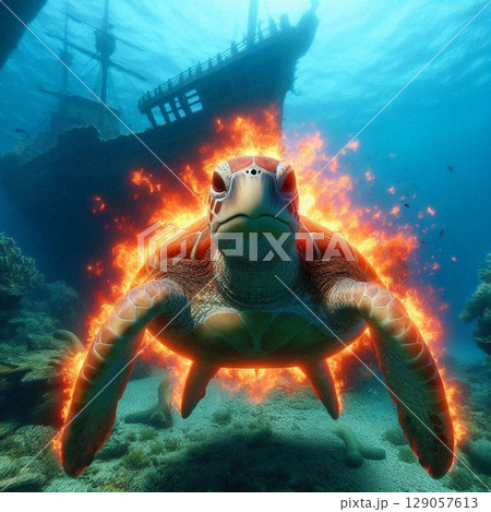 神秘的なウミガメのイラスト 神秘的なウミガメのイラスト 129057613